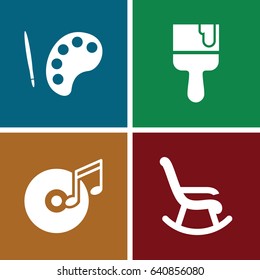 Artistic icons set. set of 4 artistic filled icons such as paint brush, disc and music note, palette
