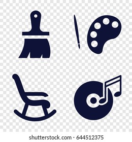 Artistic icons set. set of 4 artistic filled icons such as brush, disc and music note, palette