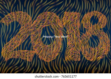 artistic illustration with 2018 year numbers created of tiny colorful strokes