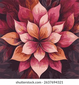 Artistic illustration of a botanical floral arrangement with abstract layered petals and leaves