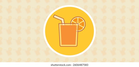 An artistic illustration centered around a tall glass of refreshing orange juice