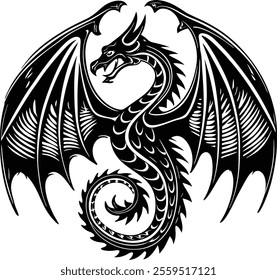 Artistic illustration of a dragon Side Full view with intricate details and expressive design, perfect for creative projects, fantasy themes, or decorative use.