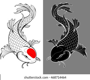 Artistic illustration of koi carps in tattoo style