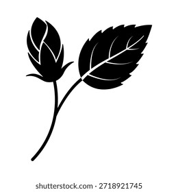 An artistic illustration of a leaf with bud on the branch. A simple nature representation