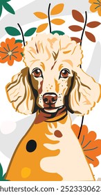  an artistic illustration of a poodle with a detailed floral background, showcasing a blend of elegance and vibrant colors, perfect for stock usage.