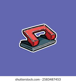 Artistic illustration showcasing a red hole puncher presented on a solid blue background. Perfect design for office supply themes, stationary artwork, and creative projects.