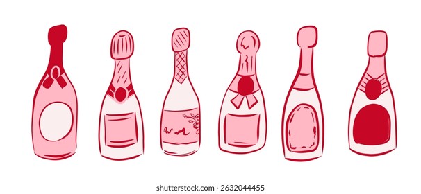 An artistic illustration showcasing various sparkling wine bottles in an elegant arrangement