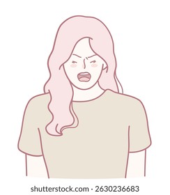 Ilustração artística mostrando uma mulher expressando vividamente seus sentimentos de raiva através de um design elegante