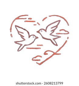 Artistic Illustration of Two Birds Forming a Heart With Decorative Style  