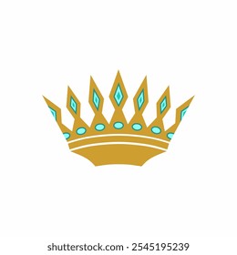 Artistic illustration vector design of a regal golden crown adorned with blue gems, symbolizing authority, power and luxury.