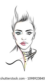 Artistic illustration of woman face with and without makeup