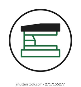 Una Imagen artística que muestra un ícono estilizado de grapadora de oficina dentro de un círculo. Este diseño simple pero efectivo utiliza Formas planas y colores contrastantes para crear una Imagen moderna y profesional