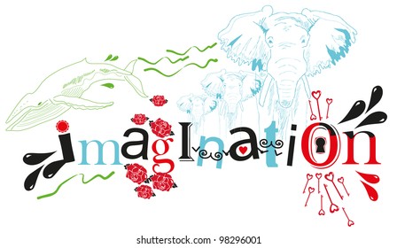 artistic image of the word "imagination"