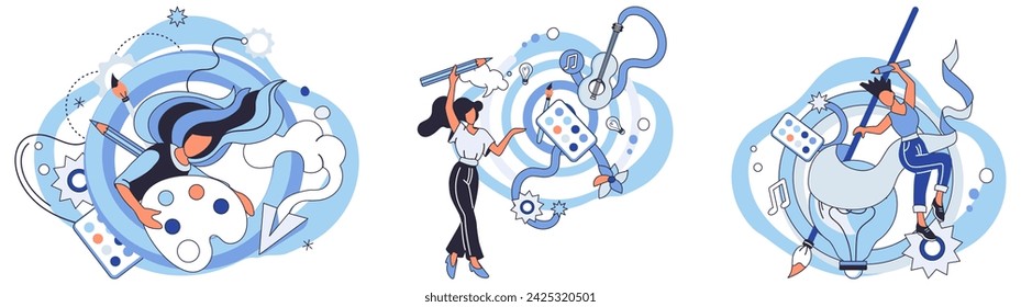 In: Artistic Imagination Vector Illustration. Das kreative Denken der Künstler, ähnlich dem der Bildhauer Meißel, formt abstrakte Konzepte in greifbare Formen Die Leinwand, Spielplatz für künstlerische Vorstellungskraft