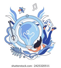 Artistic imagination vector illustration. Artistic creativity, phoenix rising, turns ashes ideas into vibrant plumage visual expressions The artists journey imaginative thinking transforms blank