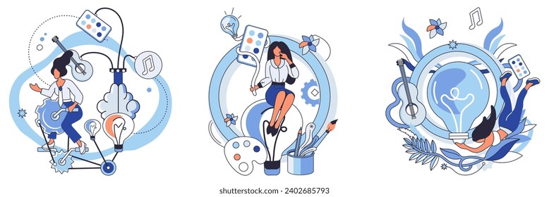Artistic imagination vector illustration. Professional artists, with intelligence and skill, carve intricate stories on canvas artistic imagination The artistic concept, delicate seed blooms