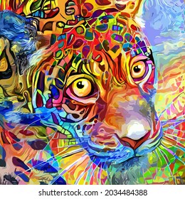 Artistic Impressionist Big Cat Leopard Portrait Painting

