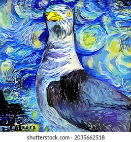 Artistic  Impressionist Seagull Portrait Painting
