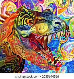 Artistic Impressionist Style Tyrannosaurus Rex Portrait Painting
