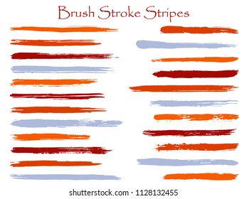 Artistic ink brush stroke stripes vector set, red grey horizontal marker or paintbrush lines patch. Hand drawn watercolor paint brushes, smudge strokes collection. Interior colors scheme swatches.