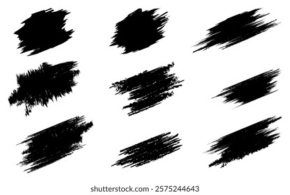 Artistic Ink brush stroke vector set watercolor grunge effect acrylic calligraphy black brushes background element