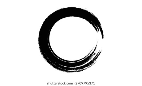 tinta artística rodada pincel traçado japonês zen mínimo estendido círculo textura vetor abstrato fundo.