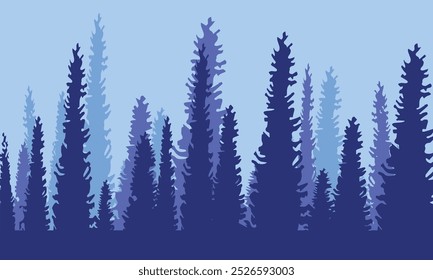 An artistic interpretation of a forest silhouette enveloped in a blue haze. The soft gradients and delicate lines evoke a sense of calm and mystery, making this piece ideal for contemporary decor. 
