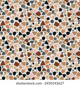 Artistic interpretation of terrazzo seamless texture with multicolored abstract shapes.