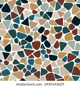 Artistic interpretation of terrazzo seamless texture with multicolored abstract shapes.