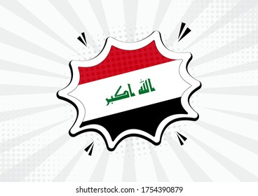 Artistic Iraq country comic flag illustration. Abstract flag speech bubble pop art vector background