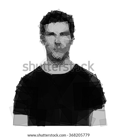 Artistic isolated front portrait sketch of a man made from rectangles