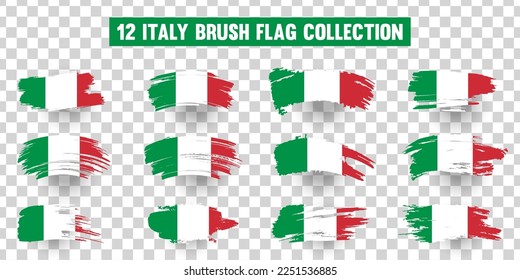 Artistic Italy country brush flag collection. Set of grunge brush flags on a solid background