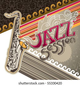 Artistic jazz banner with designed graphic elements. Vector illustration.