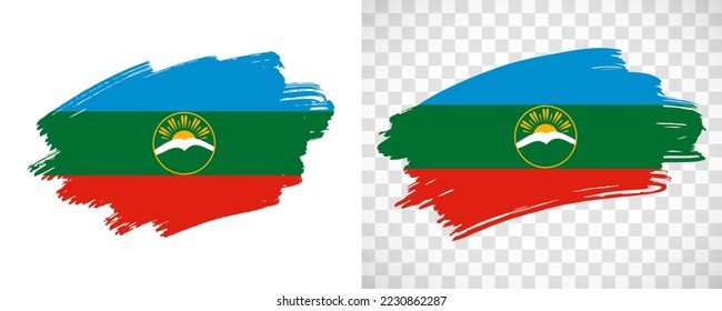 Artistic Karachay-Cherkessia flag with isolated brush painted textured with transparent and solid background