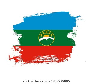 Artistic Karachay-Cherkessia national flag design on painted brush concept