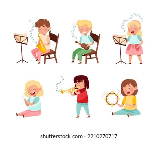 Artistic Kids Character Playing Musical Instrument Stock Vector ...