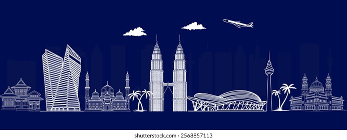 Artistic Kuala Lumpur Skyline Featuring Petronas Towers and KL Tower