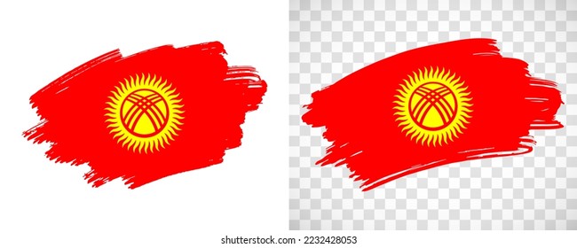 Artistic Kyrgyzstan flag with isolated brush painted textured with transparent and solid background