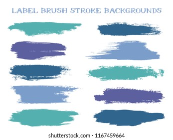 Artistic Label Brush Stroke Backgrounds, Paint Or Ink Smudges Vector For Tags And Stamps Design. Painted Label Backgrounds Patch. Interior Colors Guide Book Samples. Ink Smudges, Stains, Teal Spots.