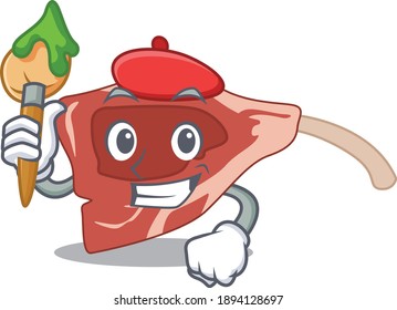 An artistic lamb chop artist mascot design paint using a brush. Vector illustration