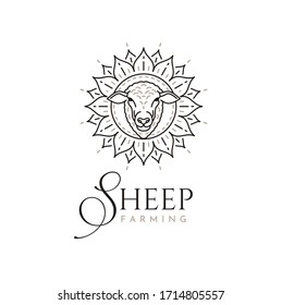 Artistic Lamb Sheep Ewe with Mandala Ornament Pattern Sun Flower logo design