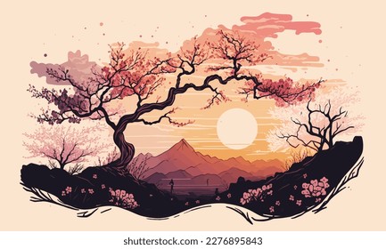 japanese tree vector