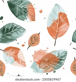 Artistic Leaf Watercolor Abstract Scandinavian Design Seamless Pattern Wallpaper Curtain Bedding Background Upholstery Gift Wrapping Paper Vector