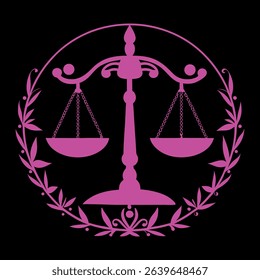 Artistic legal scales with organic ivy elements, blending classical law imagery with botanical creativity in a unique vector design.
