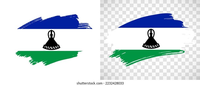 Artistic Lesotho flag with isolated brush painted textured with transparent and solid background