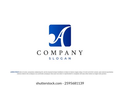 artistic letter a rectangle logo blue