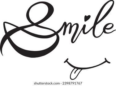 Artistic Lettering Smile.Handdrawn illustration isolated on white bkgr. B and w design for psychology,book,poster,postcard,label,header,sticker,t-shirt,web,print,stamp,etc.