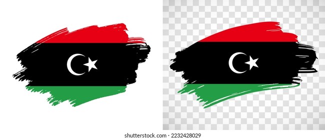 Bandera artística libia con pincel aislado pintado con fondo transparente y sólido