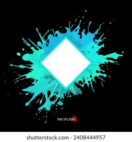 Fondo de salpicadura de tinta azul claro artístico con marco