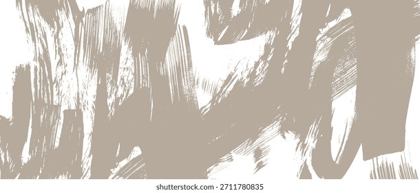 Artistic light gray brown distressed textured paint brush strokes vector background. Grunge pale beige coffee stain retro paintbrush stroke smear with spray texture for banner, surface, poster design
